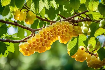 honey comb on the  branch of grapes tree