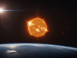 our sun from space and a planet in the foreground