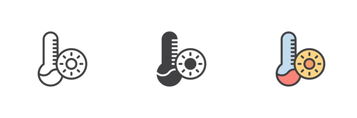 Hot temperature thermometer different style icon set