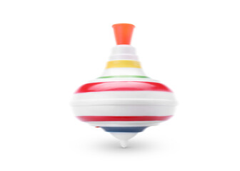 One spinning top in motion on white background. Toy whirligig