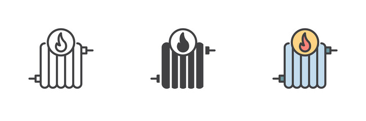 Heating system power different style icon set