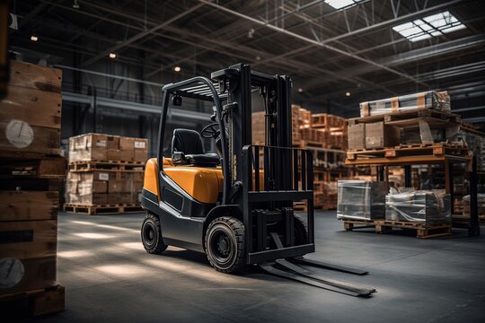 Forklift in a warehouse. Working in a warehouse.