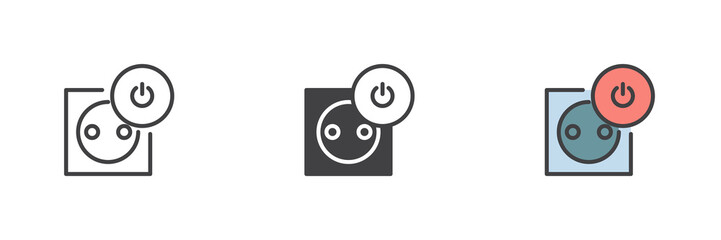 Electric socket power different style icon set