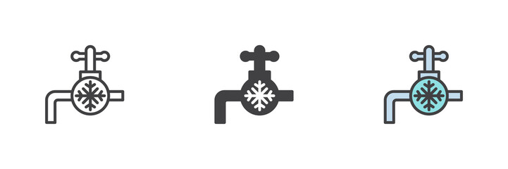 Cold water tap different style icon set