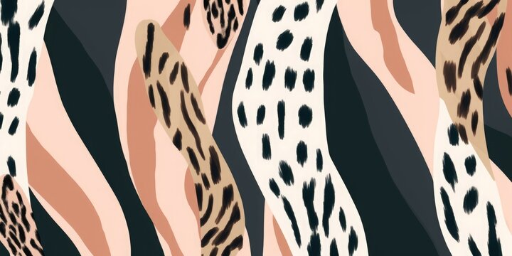 Modern striped leopard skin seamless pattern. Hand drawn trendy abstract print. Creative collage seamless pattern, Generative AI
