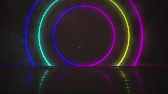 Animation of flickering neon circles on black background