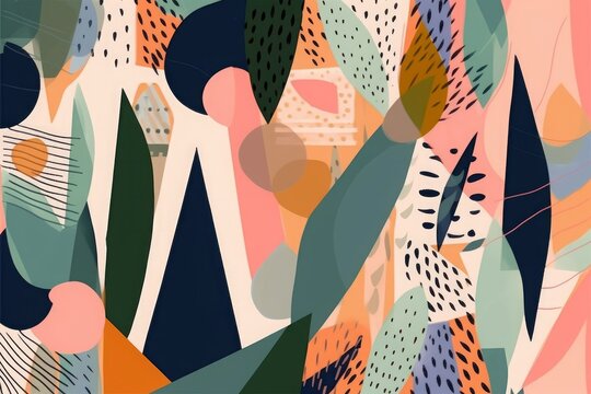 Hand drawn trendy abstract illustration print. Colorful creative collage pattern, Generative AI