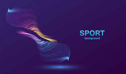 Sport concept. Explosion twister particles glowing abstract background. Neon dots splash waves design. Modern cyber light big data science vector.	
