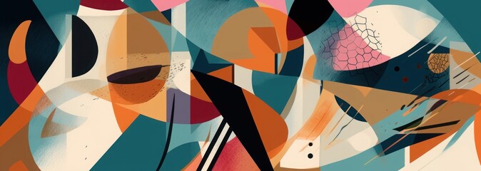 Hand drawn dynamic geometric abstract print. Colorful modern collage pattern, Generative AI