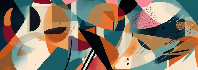 Türaufkleber Boho-Stil Hand drawn dynamic geometric abstract print. Colorful modern collage pattern, Generative AI