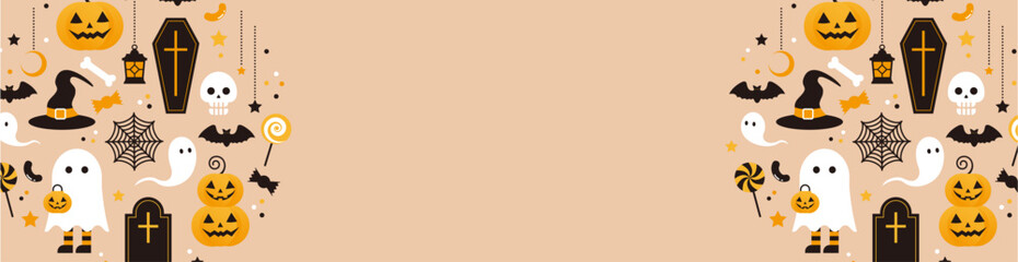 ハロウィンイメージの背景イラスト素材 ベクター バナー 10月 秋