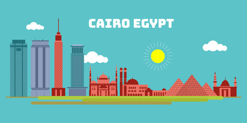 Cairo egypt cityscape skyline sketch illustration vector. Famous popular city in the world in colorful style.