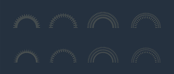 Vintage sunburst icons set. Sun rays. Radial sunset beams. Fireworks. Vector illustration.