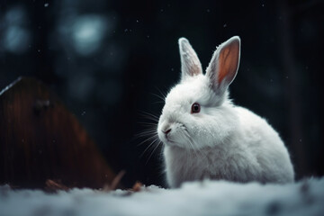 White Rabbit in a Snowy Wonderland, Rabbit, bokeh 
