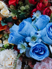 Artificial decorative flowers and plants, plastic flower decorations photography, floral wallpaper, colorful nature background , bouquet of roses