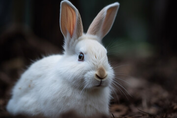 Naklejka na ściany i meble White Bunny's Soft Fur Close-Up, Rabbit, bokeh 