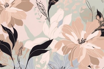 Beautiful contemporary floral seamless pattern. Fashionable template for design. Soft feminine palette, Generative AI
