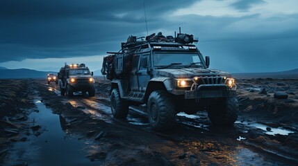 Convoys of military trucks rumbled through the scarred land.