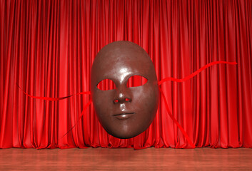 theater stage and theatrical mask, Red Curtain and Theater Stage Image, Stage Image