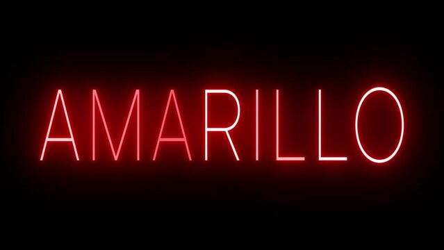 Red flickering and blinking animated neon sign for the city of Amarillo