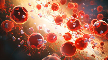 A vibrant illustration showcases a bloodstream with red and white blood cells surrounded by a network of inflamed tissue, effectively restricting the growth of malaria parasites
