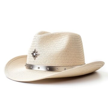 Cowboy hat with star pins isolated on plain background