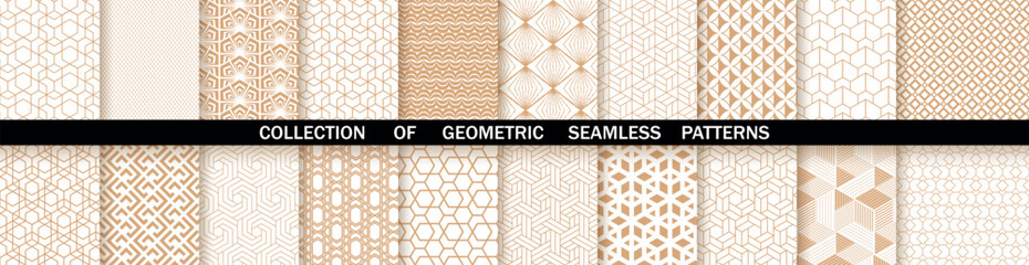 Geometric set of seamless gold and white patterns. Simpless vector graphics