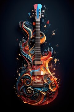 Guitar illustration, AI generated Image