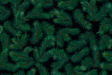 New Year, Christmas pattern of Christmas tree branches. Background, wallpaper