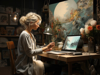 Individuals learning art and creative skills through virtual classes: Online Art Classes.