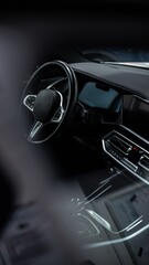 Black luxurious cockpit of a modern car. Interior of a new car.