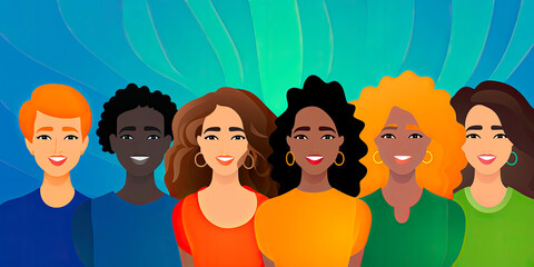 Diversity and inclusion concept. Human female illustration of different age and race.