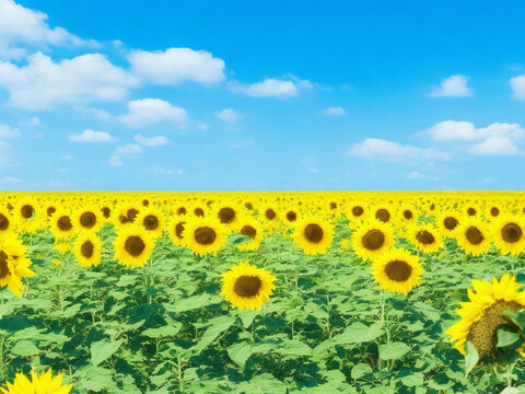 sunflower field on a background of blue sky, beautiful photo digital picture