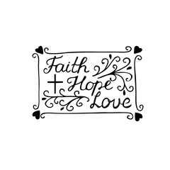 Hand lettering with bible verse Faith, hope, love . Biblical background. Poster. Modern Calligraphy Card Scripture print