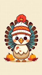 cute turkey to celebrate thanksgiving card illustration