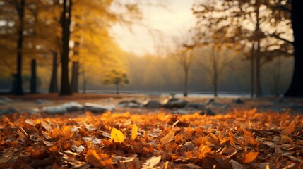 Boden der Jahreszeit: Herbstblätter im sanften Goldlicht