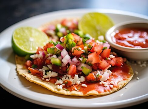 Pico de Gallo, traditional mexican fish tacos with ingredients