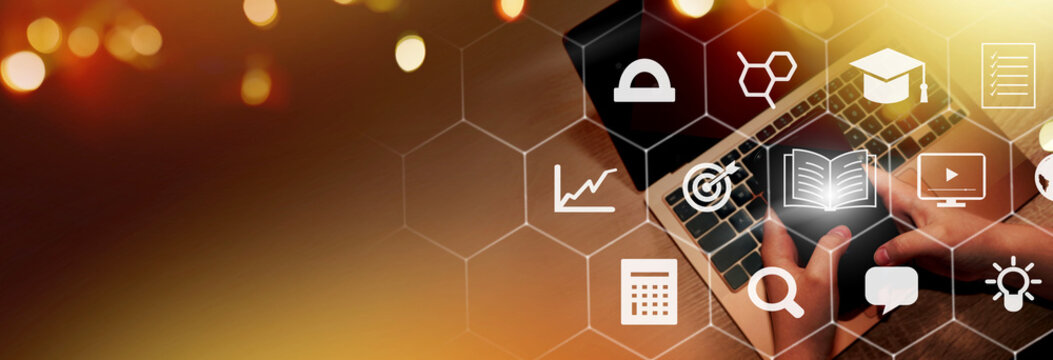  Education internet online digital technology concept. E-learning education, online internet course lessons.  consulting, e-learning concept background.