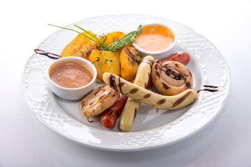 different types of grilled sausages served