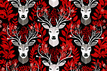 New Year's, Christmas deer pattern. Background, wallpaper. AI generated