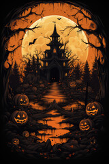 Halloween background with pumpkins, lanterns and castle. Vector illustration. created by generative AI technology.