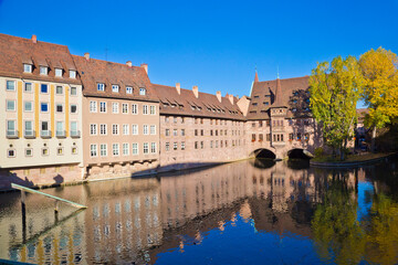 Nuremberg old town in autumn colors. Landmarks of Bavaria, Germany.