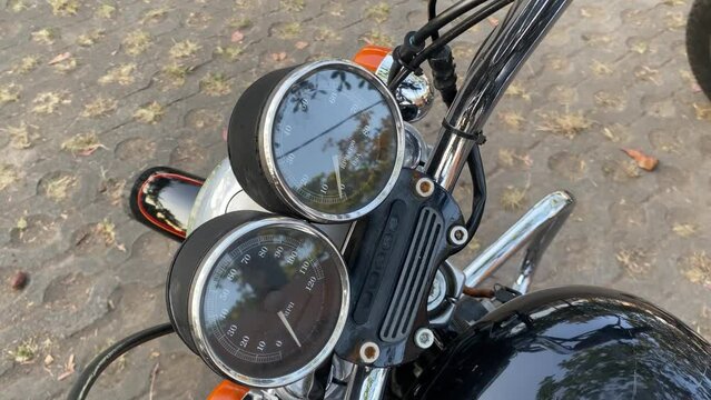 closeup, classic or vintage motorcycle speedometer
