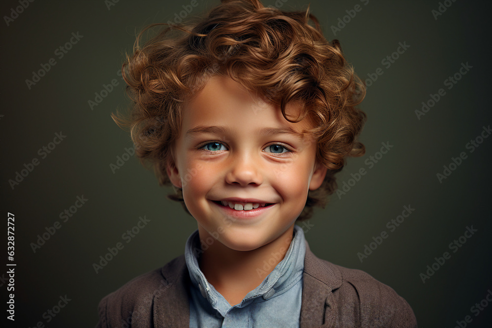 Wall mural Generative AI picture image adorable cute little age kid boy smiling over grey background