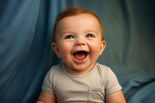 Generative AI closeup picture with adorable cute little kid baby toddler age smiling at morning