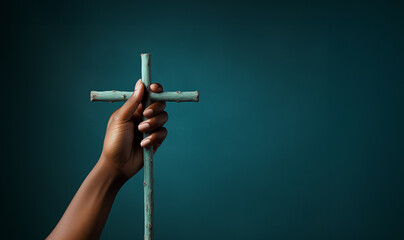 Christianity hands holding religious cross. Pray to god. Person praying in church concept. religion,spirituality,religious,believe,faith,hope,worship.Hand holding religious crucifix cross. 