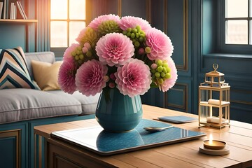 flowers in the vase in window generated by AI tool                               
