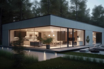 A minimalist house with an open-plan living area and minimalist interior decor, Minimalist House, 