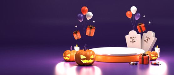 Fototapeta premium 3d rendering of horizontal poster and banner for Halloween with copy space area
