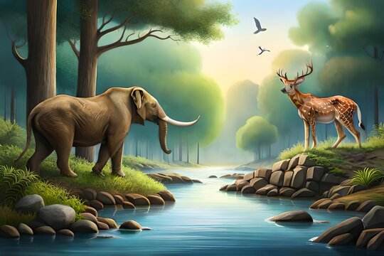 Stage And Elephant On River, Generative Ai